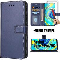 Lot 2 Verres Trempés+ Coque Pour Redmi Note 9 Pro-Note 9S (6.67") Bleu Marine Anti-Choc Protection 360 Degré