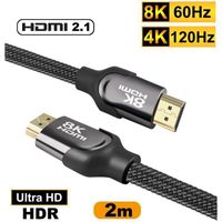 Câble HDMI 2.1 8K 4K 120Hz Ultra HD eARC HDR Blu-ray 48Gb/sec Câble HDMI 2M Support 3D pour Switch, PS5, Télévision, Monitor