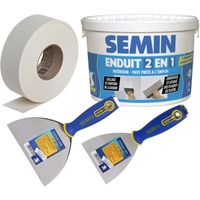 Pack Semin comprenant 1 bande joint papier pour joints - 75 m, 1 enduit 2 en 1 - seau de 7 kg, 1 couteau à enduire 10 cm et 15 cm