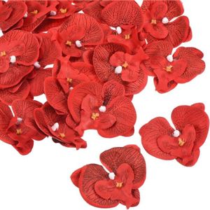 FLEUR ARTIFICIELLE Têtes d'orchidées artificielles en soie - Pack de 40 - Rouge - Pour mariage et décoration