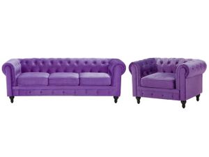 ENSEMBLE CANAPES Ensemble canapé et fauteuil en velours violet 4 places CHESTERFIELD