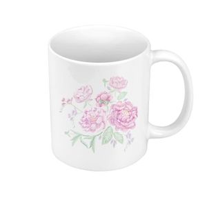 SERVICE À THÉ - CAFÉ Mug Céramique Dessin Roses et Violettes Fait Main Art Illustration Minimalisme
