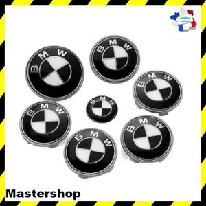 DÉCORATION VÉHICULE Mastershop - Kit 7 pcs logo emblème BMW Noir/Blanc