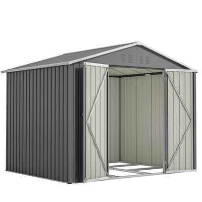 Abri De Jardin Métal 229x180x191 Cm Anthracite - Portes Pliantes, Aéré, Pour Outils, Tondeuse, Vélo - 4