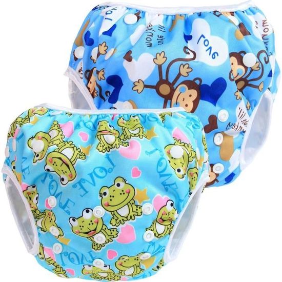 2Pcs Bébé Couche de Bain,Bébé Réutilisable Couches Lavables,Ajustable