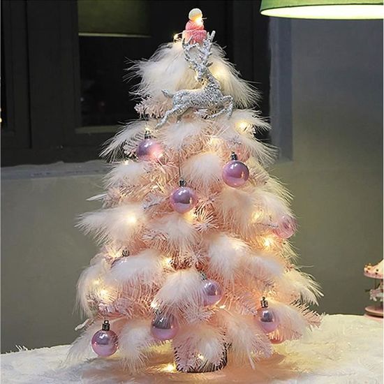 Rose Chaud Sapin de Noël Plume Décoration avec LED de lumières45cm