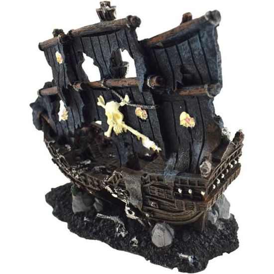 Aquarium Décor Naufragé Épave Bateau Pirate Bateau Endommagé Réservoir