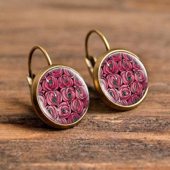Boucles D'oreilles Cœur Rose - Cabochon Verre Artisanal - Pendantes Femme Acier Inox