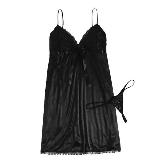 Chemise De Nuit Femme Nuisette Dentelle Robe De Nuit Col V Avec String - Lingerie Sexy Babydoll Transparente