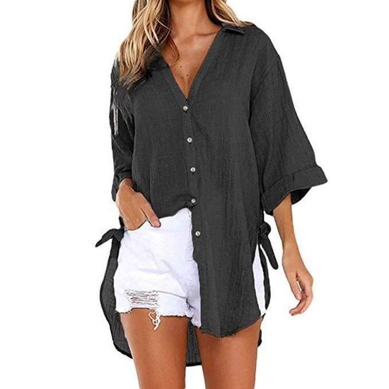 Chemisier Noir Habillé Baleno Femme - Manches Longues Boutonné - Taille M