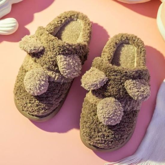 Pantoufle Chausson Femme Chaussons ROSE Femme Motif Uni A Enfiler INBLU Chausson Couple Assortis