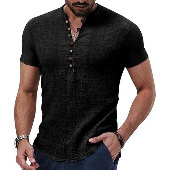 Chemise Chemisette Casual Homme Chemise Col Mao Homme Cotten Lin Chemise Ete Homme Bouton Chemise Homme Manches Longues Noir Noir Cdiscount Pret a Porter