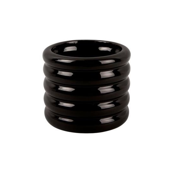 Lampe De Table Atmosphera Timeo - Céramique Noire Mat H25cm - Abat-jour Polyester - Douille E14