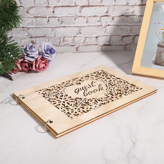 Livre D'or Mariage En Bois Avec Stylo - 20 Pages Kraft - Pour Invités, Anniversaire, Fiançailles - à Assembler Soi-même