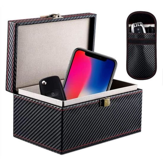 Boîte Faraday + 2 Pochettes Anti RFID - Bloque Signaux Clé Voiture, Téléphone (17x12,3x9,3 Cm)