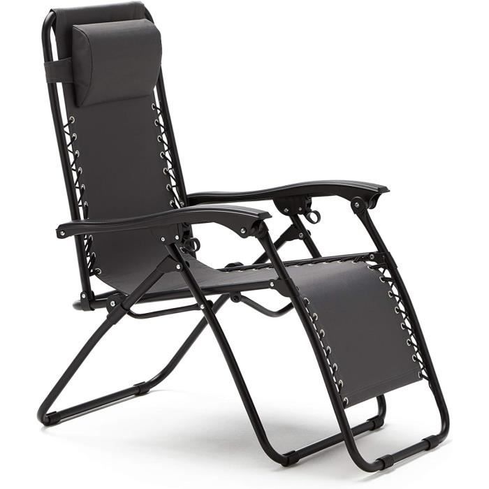 Lot De 2 Fauteuils Pliants De Jardin Noir Lax - 8 Positions, Textilène, Transport Facile