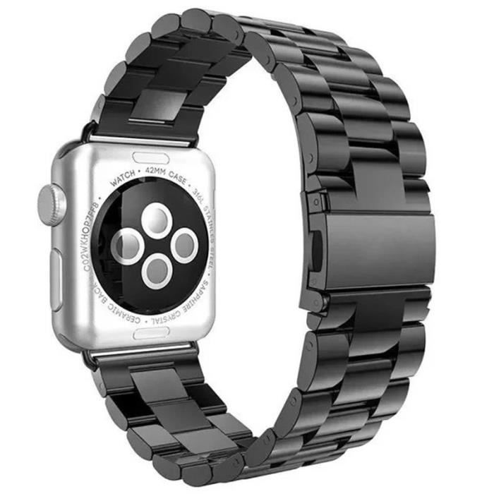 Trois Perles Boucles Plates Bracelet Pour Montre Connectée Acier Inoxydable Pour Apple Watch Series 6 5 4 40Mm-3 2 1 38Mm -Noir