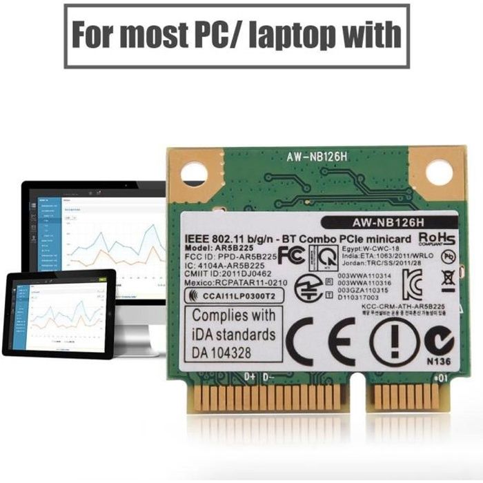 Carte sans fil 2.4G Bluetooth WIFI 2 en 1 pour fente pour carte Mini PCI-E pour DELL / Asus / Toshiba / BenQ -DUO