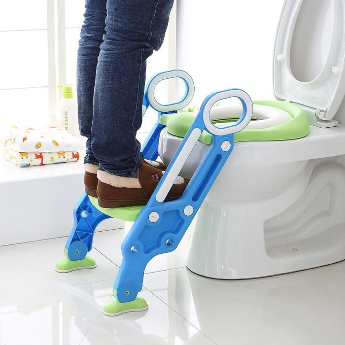 Réducteur de Toilette Enfant Pliable Réglable, avec Échelle Siège Toilette Marches Bébé Siège d'Apprentissage Escalier