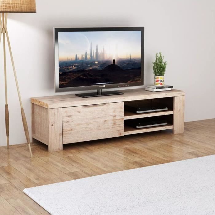 Furniture® Meuble TV Design - Meuble de rangement Meuble de Télévision Bois d'acacia massif brossé 140 x 38 x 40 cm ��17810