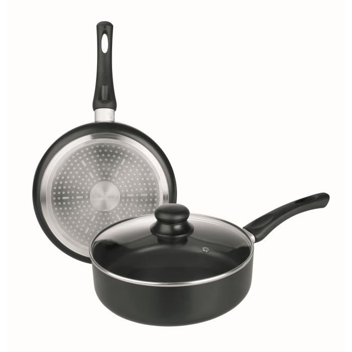 SAUTEUSE ALUMINIUM ANTI-ADHERENTE. ALUMINIUM 2.5 MM D'EPAISSEUR, 2 COUCHES ANTI-ADHERENTES. MANCHE BAKELITE. DIAMETRE 24CM TOUS F...