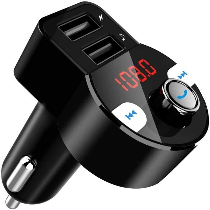 FirstE Transmetteur FM Radio Bluetooth de Voiture, Adaptateur Bluetooth 4.2 Car Audio Sans Fil FM Modulateur Appel Mains Libres Car