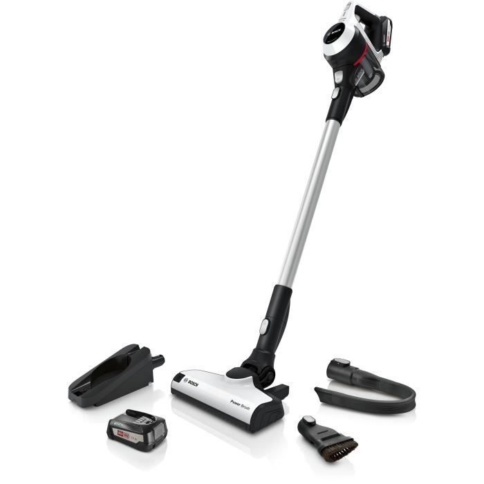 BOSCH BCS61BAT2 Aspirateur balai multifonction - Autonomie 1h - Capacité du bac : 0.3 L - 1 vitesse (normal) + turbo - Blanc