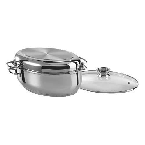 GSW 411318 Cocotte multifonction 3 en 1 ovale en acier inoxydable 18/8 Argenté 38 cm 8,5 l GSW