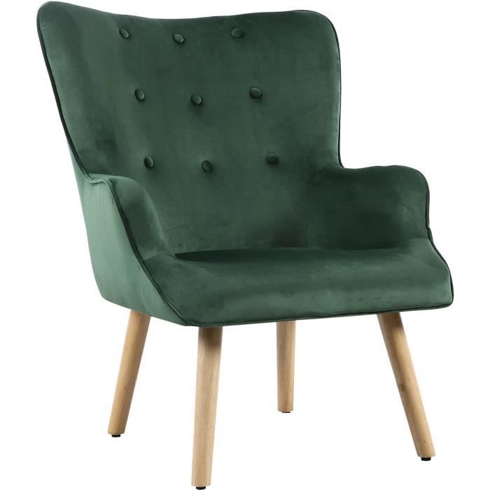 Fauteuil style scandinave velours -Odense- - 73 x 81 x 92.5 cm - 1 place - Vert
