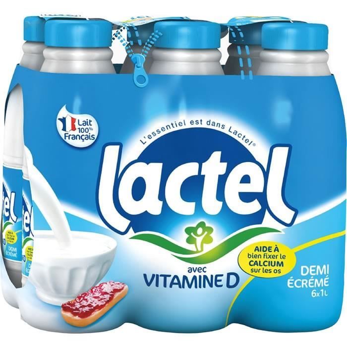LOT DE 2 - LACTEL : Lait demi-écrémé UHT 6 x 1 L