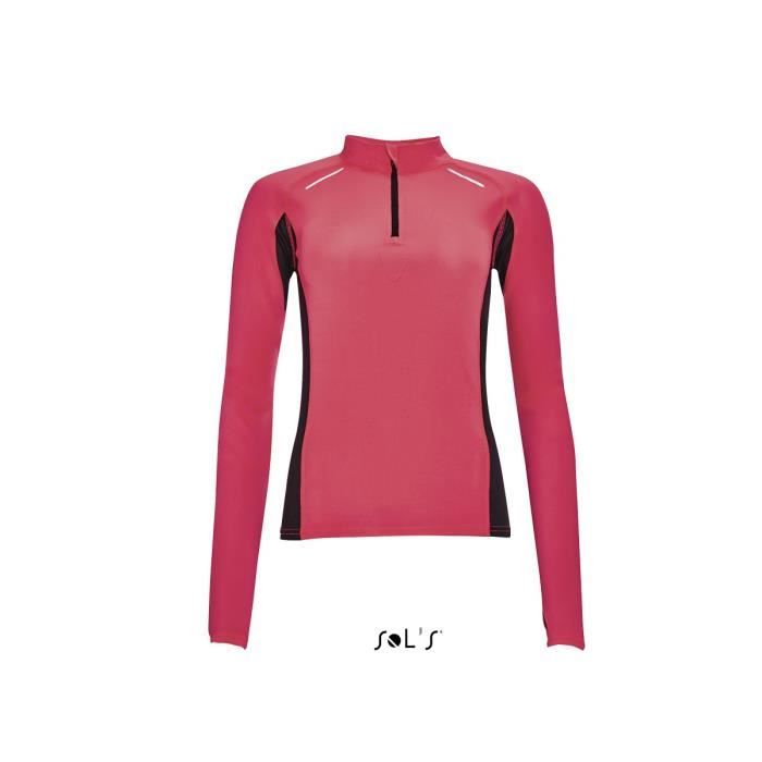 t-shirt running manches longues - Femme - 01417 - rouge corail fluo