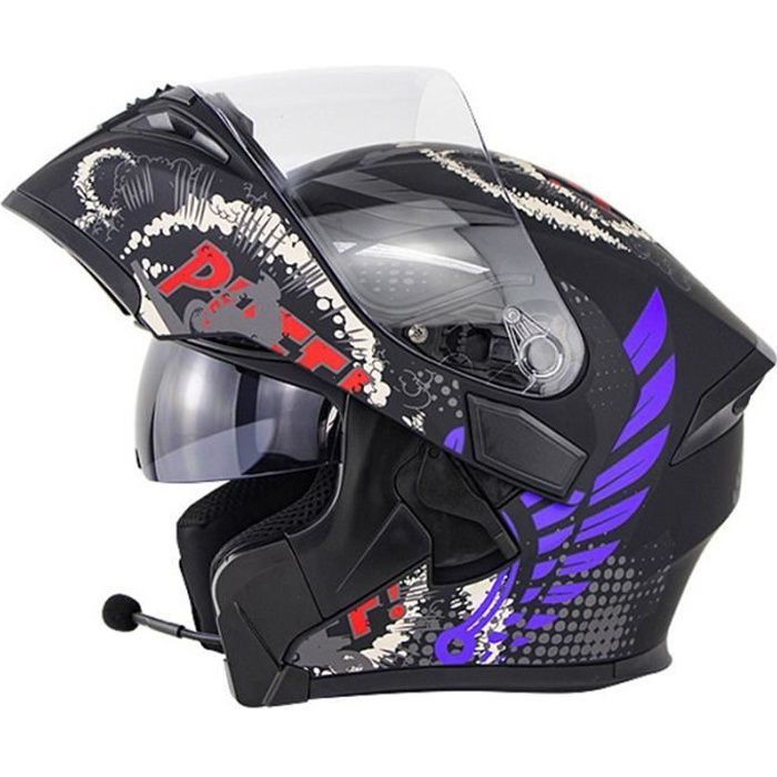 Casque de moto modulable double lentilles casque Bluetooth de sécurité hommes casque de scooter femmes, Michel bleu