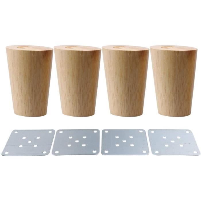 4x Pieds de Meubles 5cm en Bois Massif avec Plaque de Montage et Vis pour Canapé, TV, Lit, Table à Manger