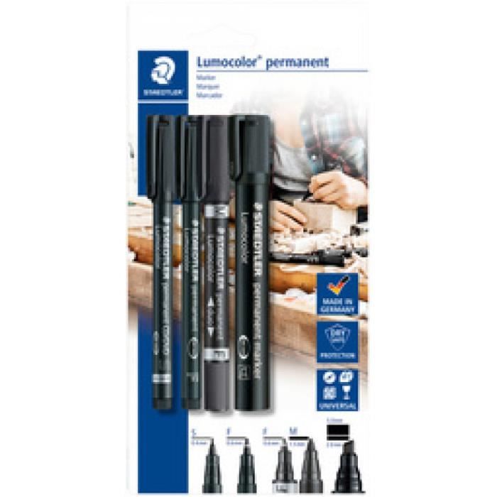 staedtler staedtler set de 4 marqueurs permanents lumocolor, noir noir noir Noir