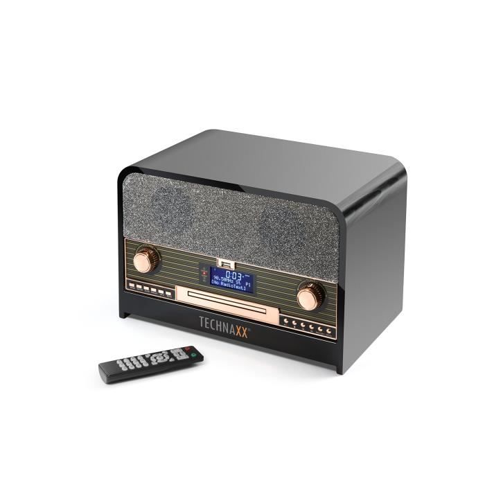 Technaxx 4754 Rétro Radio Dab +-FM stéréo avec Lecteur CD et USB Lecture de 102 Bluetooth Enregistrement TX Noir