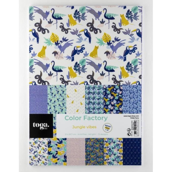 Assortiment de 36 papiers décorés A4 'Toga - Color Factory ' Jungle Vibes