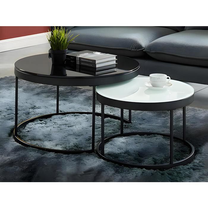 Tables basses gigognes BILLIE - Verre trempé & métal - Noir et Blanc
