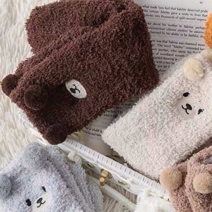 Chaussettes - SHOP-STORY - TSOCKS PACK 4 - Ourson en Peluche - Taille Unique - Douces et Chaudes