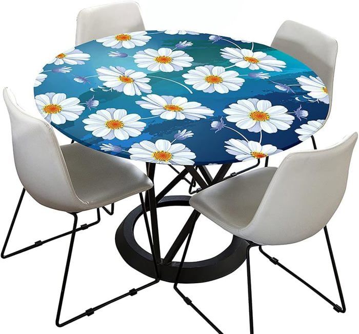 Nappe Extérieure Ronde 120 Cm Chickwin Imperméable Bord Élastique - Anti Taches Pour Table 100-110 Cm