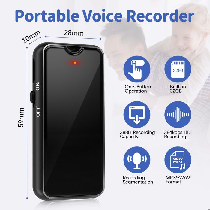Dictaphone Numérique BORDEAG 64 Go - Mini Enregistreur Vocal Avec Réduction De Bruit, Pour Cours, Conférences