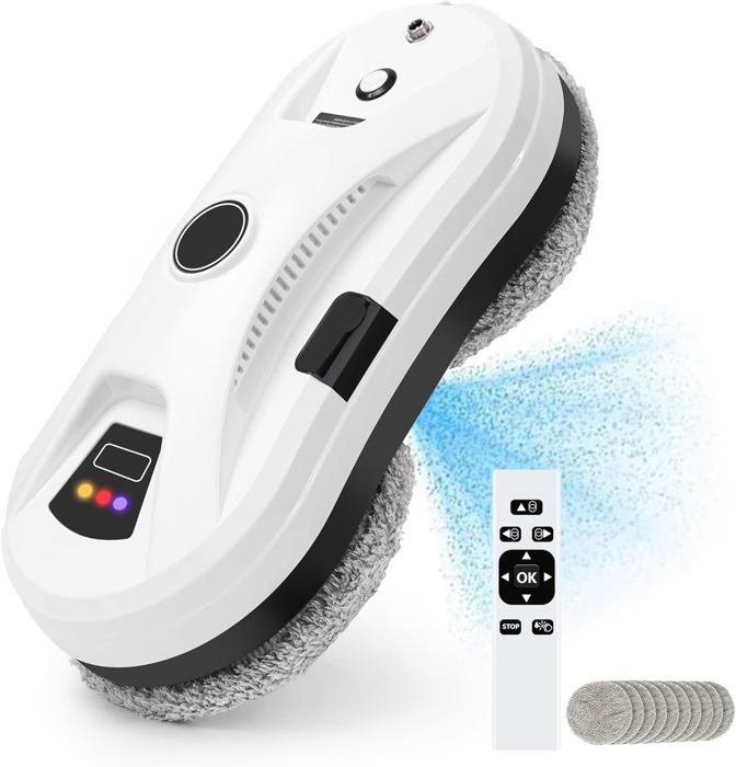 Robot Nettoyeur De Vitres 5600 Pa – Double Buse Aspiration Puissante, Navigation Intelligente Et 10 Chiffons Microfibre