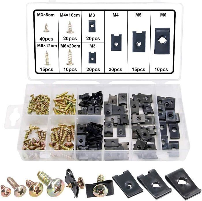 Kit De Clips De Fixation Voiture - 20 Agrafes Métal U + 20 Vis - Acier Résistant Anticorrosion - Pour Carrosserie, Portes, Pare-chocs