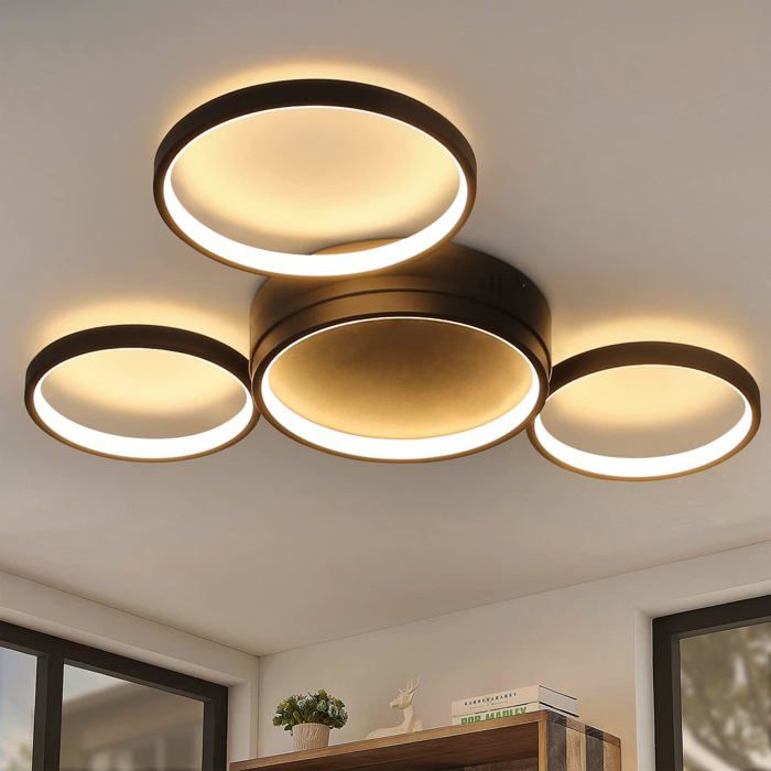 Homefire Plafonnier Salon LED Plafonnier-Moderne Blanc Chaud 29W Lampe déclairage avec 4 Anneaux Design Salon Lumières Décoration