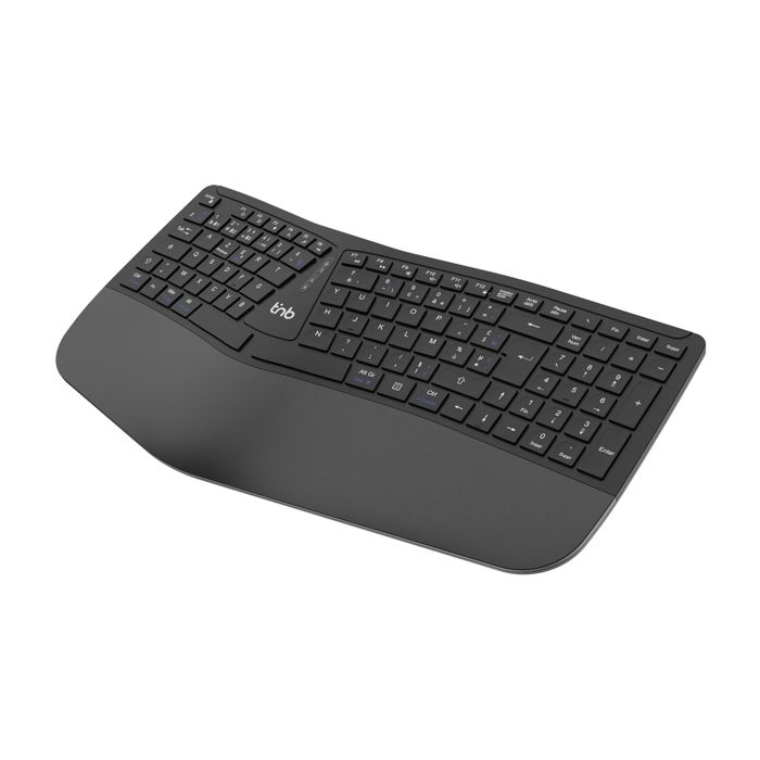 Clavier ergonomique - TNB - ERGO - Sans fil rechargeable - Bluetooth et 24GHz - Repose-poignet intégré