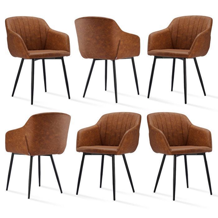 Goeurvant Chaises de salle à manger avec assise large et accoudoirs confort minimaliste - Lot de 6 - Marron