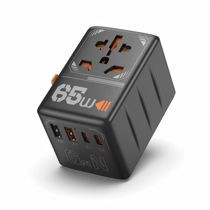 TESSAN Adaptateur de voyage international à charge rapide 65W avec 4 USB adaptateur universel mondial pour EU/UK/USA/AUS