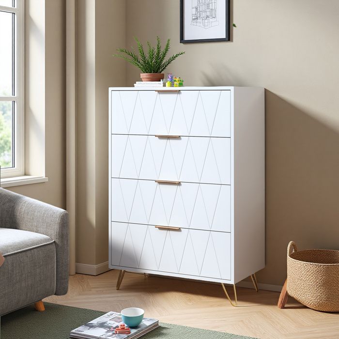 Commode - 4 tiroirs - Pieds géométriques en métal - Style Scandinave - 60x34x90 cm