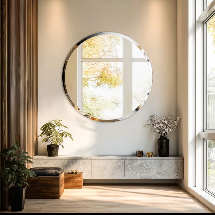 Miroir Murale Décoratif - Miroir Rond Suspendu Salon Miroir d’Art Moderne Minimaliste Sans Cadre pour Chambre Café 90x90cm