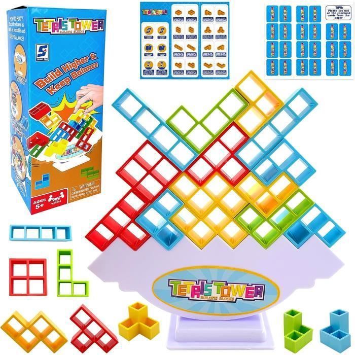 Jeu D'équilibre Tetris En Bois Ou ABS – 64 Blocs, Cartes Défis – Solo Ou Duo – Dès 3 Ans, éducatif
