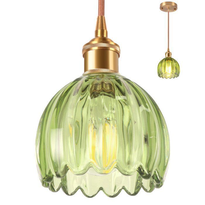 STOEX Suspension en Verre Verte Fleur Vintage E27 Lustre Rétro Abat-jour Art Déco Lampe Suspendue pour Couloir Chambre Salon